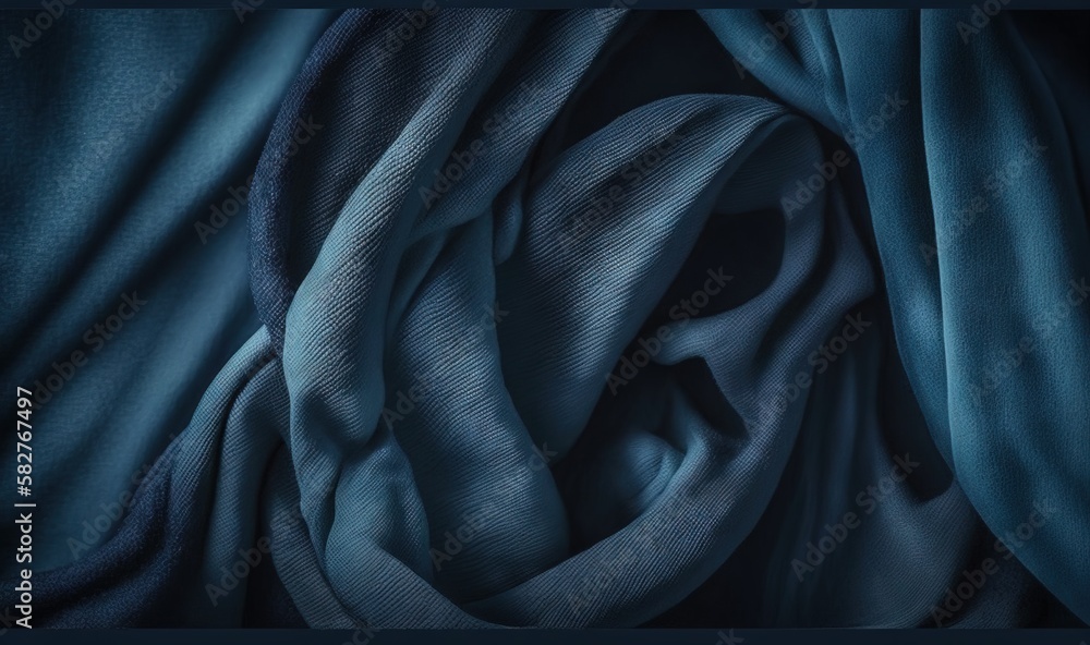 Poster a close up of a blue cloth with a black background and a black frame with a black border around the 