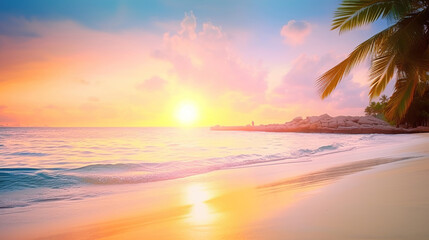 Fototapeta na wymiar beautiful sunset on the beach, summer vacation at the ocean, generative ai