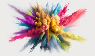 Fototapeta na wymiar a multicolored explosion of colored powder on a white background with a white background and a white background with a white background and a white background with a white border. generative ai