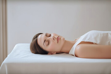 Obraz premium beautiful woman having a relaxing wellness treatment in a calm environment, generative ai