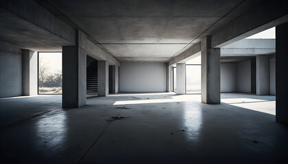 Obraz premium Grunge concrete interior, illustration ai generative