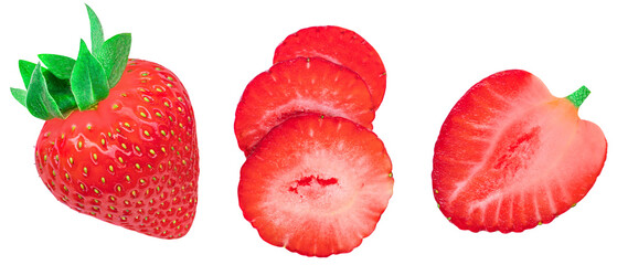 Juicy Strawberry isolated on white background.  Creative layout with Strawberry fruits  Top view. Flat lay .