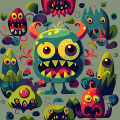 Vector illustration cute and fantastic monster wall art