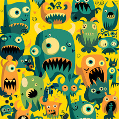 Vector illustration cute and fantastic monster wall art