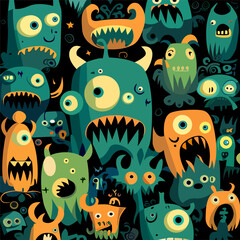 Vector illustration cute and fantastic monster wall art