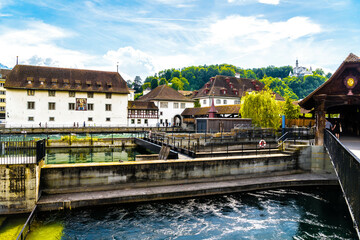 Fototapeta na wymiar Chapel bridge in the center of Lucerne, Luzern, Switzerland