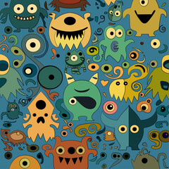 Naklejka premium Vector illustration cute and fantastic monster wall art