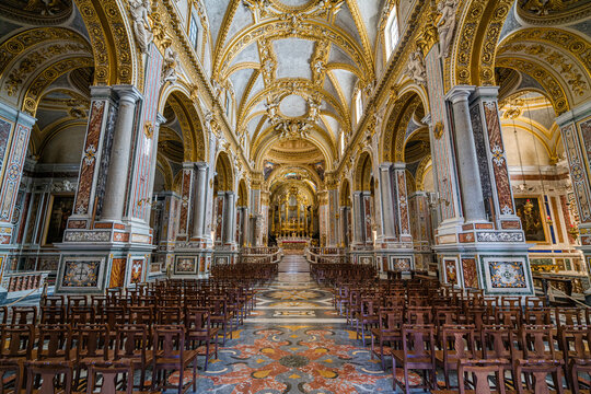 The marvelous interior of Montecassino Abbey, Lazio, Italy. 