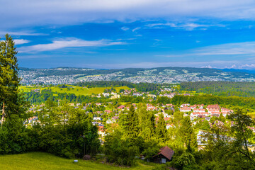 Houses and forests with meadows in Langnau am Albis, Horgen, Zurich, Switzerland