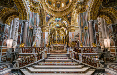The marvelous interior of Montecassino Abbey, Lazio, Italy.  - obrazy, fototapety, plakaty