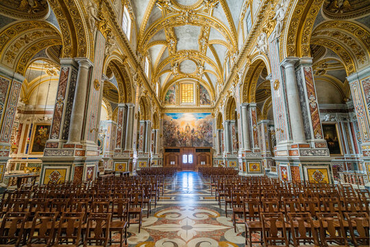 The marvelous interior of Montecassino Abbey, Lazio, Italy. 