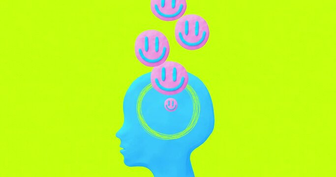 Modern loop photo collage animation. Positive thinking abstract head. Psychology concept 