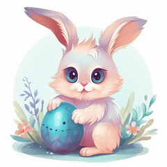 easter bunny and egg water paint sticker