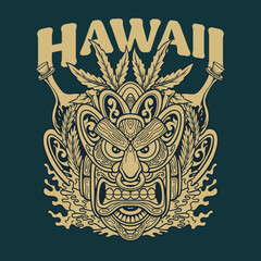 Hawaii tiki mask illustration with vintage colour style