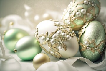 green and golden Easter eggs on luxury festive Easter background