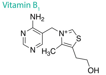 Graphic design on a white background illustrating the structure of vitamin B1