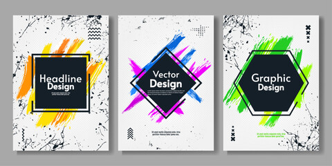Set of abstract posters. Modern colors. Paint splash and scratches. Vector illustration. Creative vector design for cover, poster, brochure.