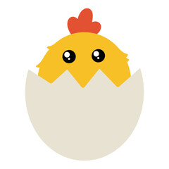 A cute chicken in a eggshell. Easter cartoon chicken. Vector illustration of a chicken in an eggshell.