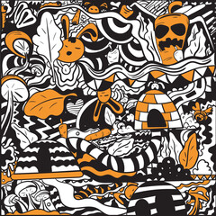 Fototapeta na wymiar rabbit and carrot doodle art vector illustration. perfect to use as wallpaper