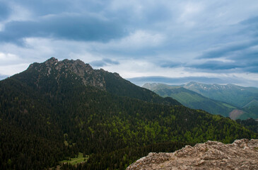 View from Maly Rozsutec to Velky Rozsutec, Mala Fatra, Slovakia in spring cloudy morning