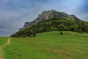 Fototapeta na wymiar Velky Rozsutec, mountain in Mala Fatra, Slovakia, spring cloudy day.