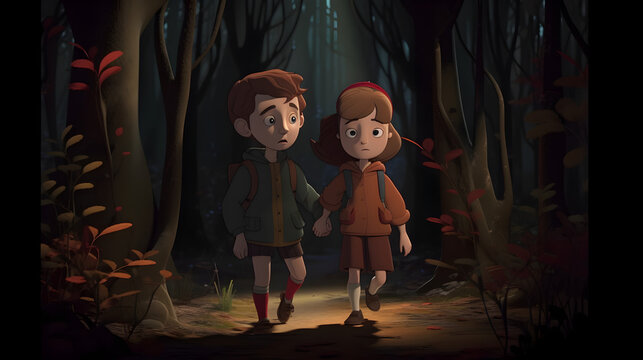 H&auml;nsel und Gretel Comic Illustration