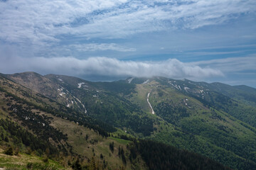 Mountains Hromove, Chleb, Velky Krivan, national park Mala Fatra, Slovakia, spring cloudy day.