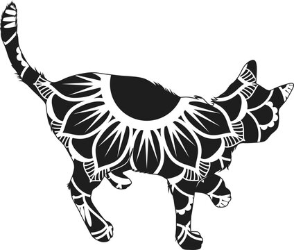 Black and white cat mandala for coloring book, gatto mandala in bianco e nero vettoriale editable Vector illustration