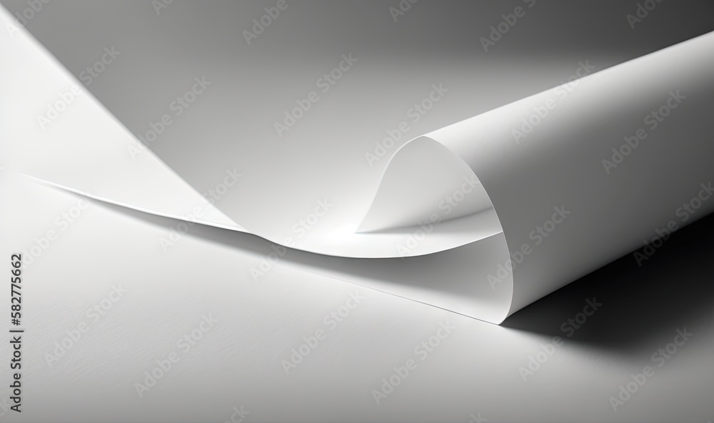 Poster a close up of a white paper on a table with a black background and a white paper with a curved corne