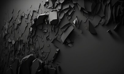  a black and white photo of a wall with a bunch of broken pieces of paper on it and a black background with a white border.  generative ai