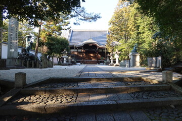 A temple in Kyoto: a distant view of Daishi-do Hall to deify Kobo-daishi Kukai Saint in the...