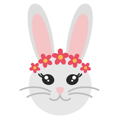 Cute Easter bunny in a wreath. Bunny girl in a spring wreath. Illustration of a cute bunny girl.
