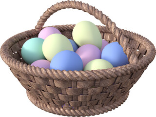 Isolated Easter Colored Eggs In Wooden Basket Illustration on Transparent Background - 3D Render