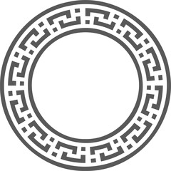Greek round border. Circle meander frame with ancient ornament. Roman Mediterranean pattern decor. 