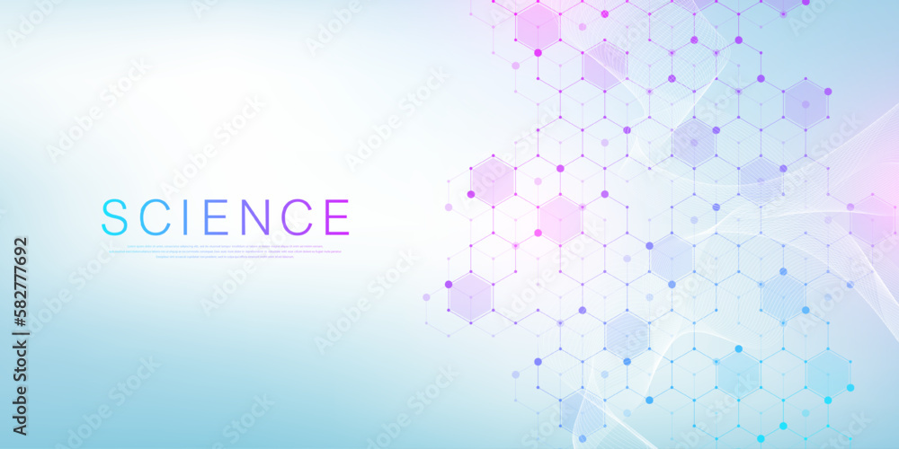 Poster Technology abstract lines and dots connect background with hexagons. Hexagons connection digital data and big data concept. Hex digital data visualization. Vector illustration