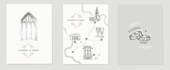 Fototapeta na wymiar Wedding map,card. Vector illustration of a wedding invitation.