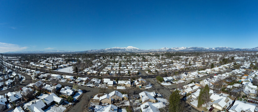 Snowy rooftops in Redding
