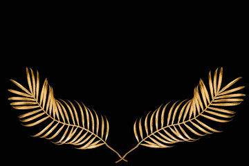 Golden palm leave decorative flower on a black background