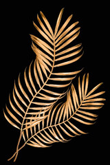 Obraz premium Golden palm leave decorative flower on a black background