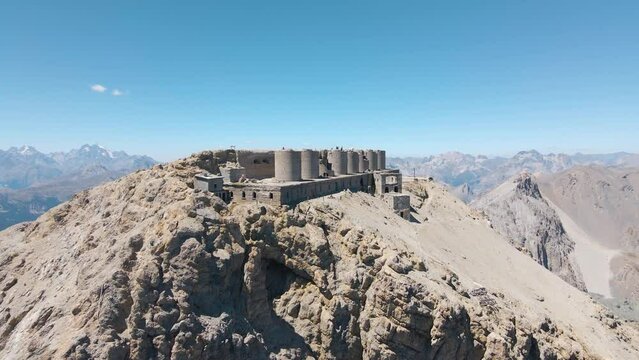 Scenic view of ruined artillery batteries on the Mont Chaberton, Rochebrune, France