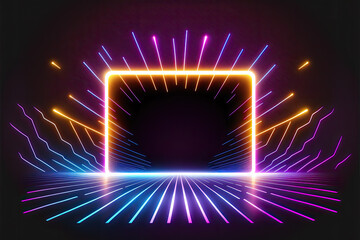 The shining square neon banner.  Generative AI illustration.