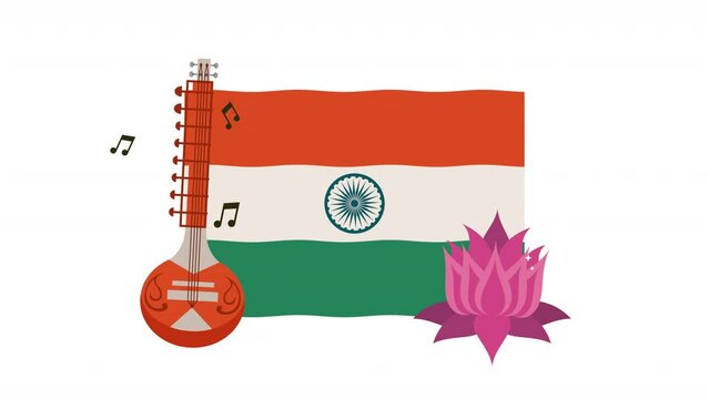 sitar indian instrument with flag animation