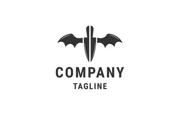 sword flying bat logo icon design template