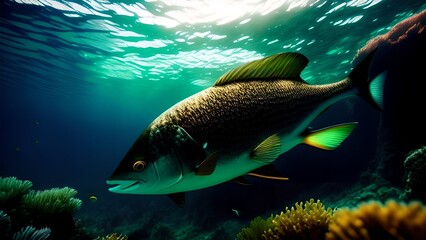Fototapeta premium Image of fish underwater, generative AI