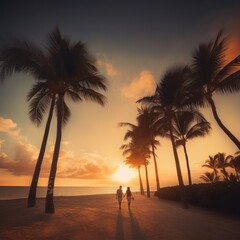 couple walking sunset generative ai