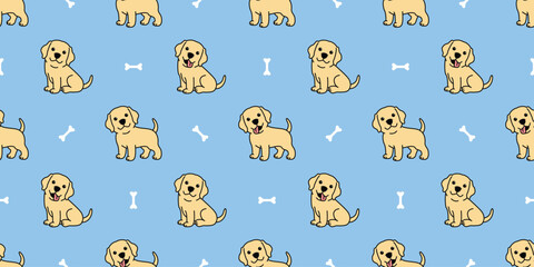 Cute labrador retriever cartoon seamless pattern, vector illustration