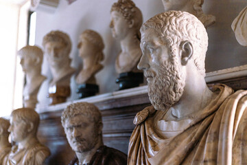 Roman statues and marble busts of emperors