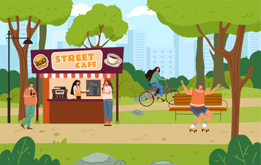 People walk public park street landscape concept. Vector graphic design element illustration