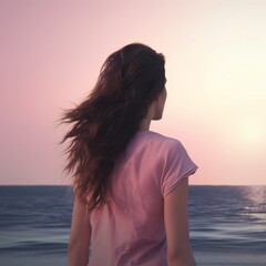 Fototapeta premium GENERATIVE AI, GENERATIVE, AI, melancholy woman looking out to sea on a stormy afternoon