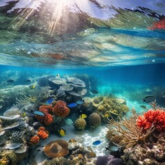 Fototapeta na wymiar underwater life on a coral reef in the caribbean generated ai